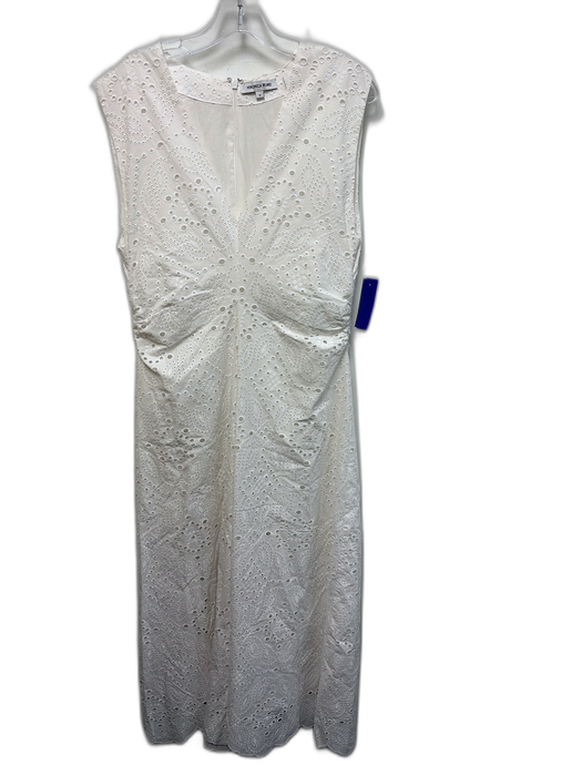 Veronica Beard Size 10 White Cotton Sleeveless V Neck Broderie Anglaise Dress White / 10