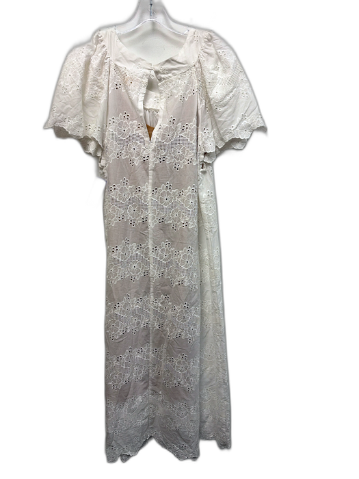 Natalie Martin Size M White Cotton Short Sleeve Round Neck Midi Dress White / M