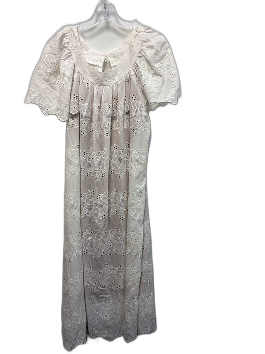 Natalie Martin Size M White Cotton Short Sleeve Round Neck Midi Dress White / M