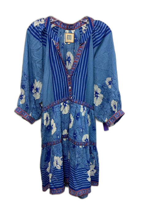 Bell by Alicia Bell Size L Blue, Orange, White Cotton & Silk 3/4 Sleeve Dress Blue, Orange, White / L