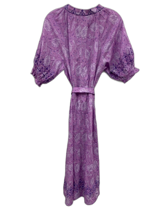 Julia Amory Size M Purple Cotton Short Puff Sleeve Floral Print Split Neck Dress Purple / M