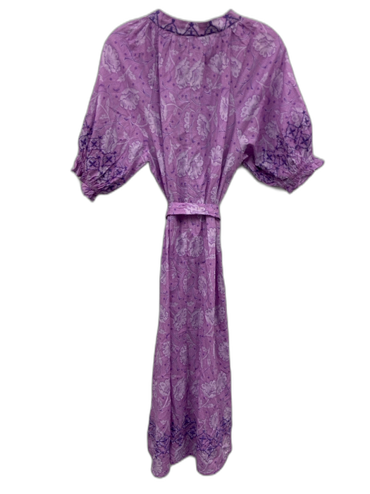 Julia Amory Size M Purple Cotton Short Puff Sleeve Floral Print Split Neck Dress Purple / M