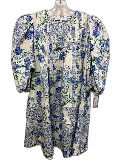 Hunter Bell Size M Blue, Green, White Cotton Puff 1/2 Sleeve Floral Print Dress Blue, Green, White / M