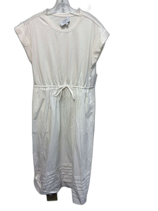 La Ligne Size L White Cotton Cap Sleeve Waist Cinch Fabric Block Midi Dress White / L
