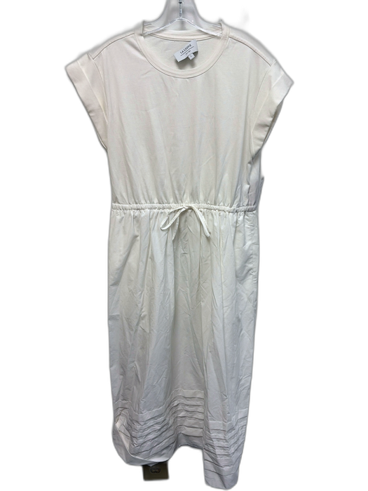 La Ligne Size L White Cotton Cap Sleeve Waist Cinch Fabric Block Midi Dress White / L