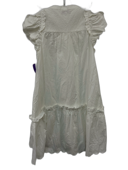 Sea New York Size M White Cotton Ruffle Cap Sleeve Buttons Hem Detail Mini Dress White / M