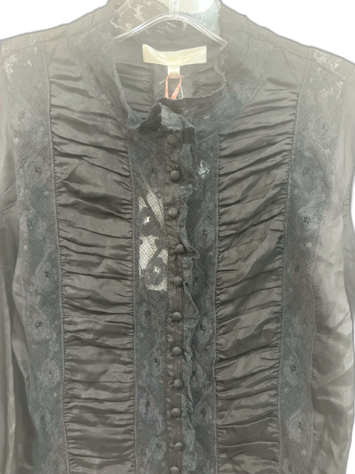 Love Shack Fancy Size L Black Silk Long Sleeve Lace Buttons Blouse Top Black / L