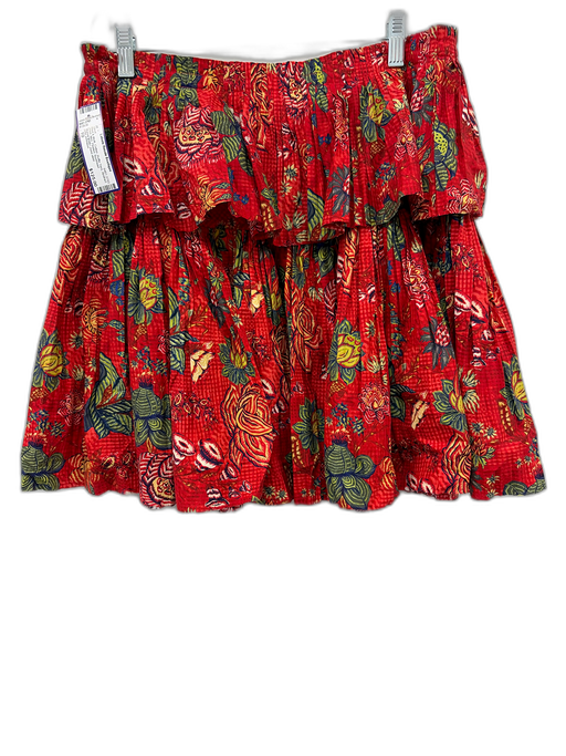 Ulla Johnson Size 10 Red & Multi Cotton Ruffle Tiers Abstract Print Mini Skirt Red & Multi / 10