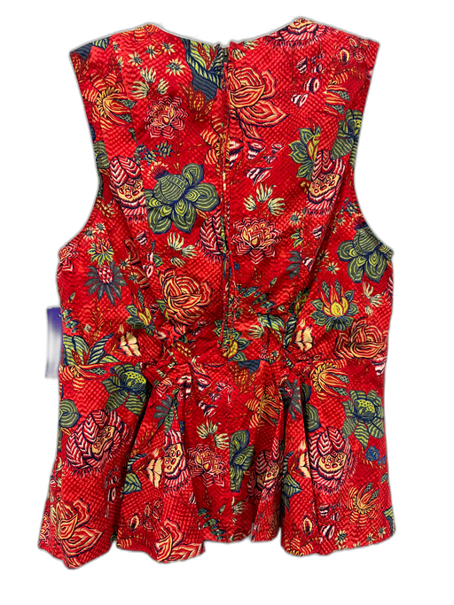 Ulla Johnson Size 10 Red & Multi Cotton Sleeveless Abstract Floral Peplum Top Red & Multi / 10