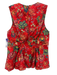 Ulla Johnson Size 10 Red & Multi Cotton Sleeveless Abstract Floral Peplum Top Red & Multi / 10
