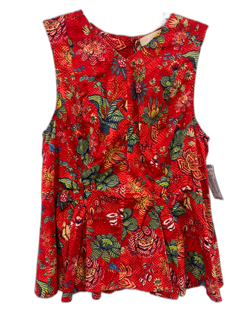 Ulla Johnson Size 10 Red & Multi Cotton Sleeveless Abstract Floral Peplum Top Red & Multi / 10