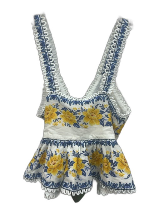Farm Rio Size XS Blue, Yellow, White Cotton Sleeveless Tank Floral Print Top Blue, Yellow, White / XS