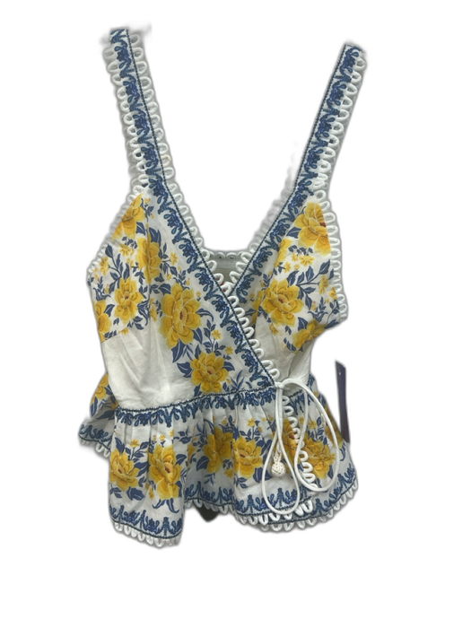 Farm Rio Size XS Blue, Yellow, White Cotton Sleeveless Tank Floral Print Top Blue, Yellow, White / XS