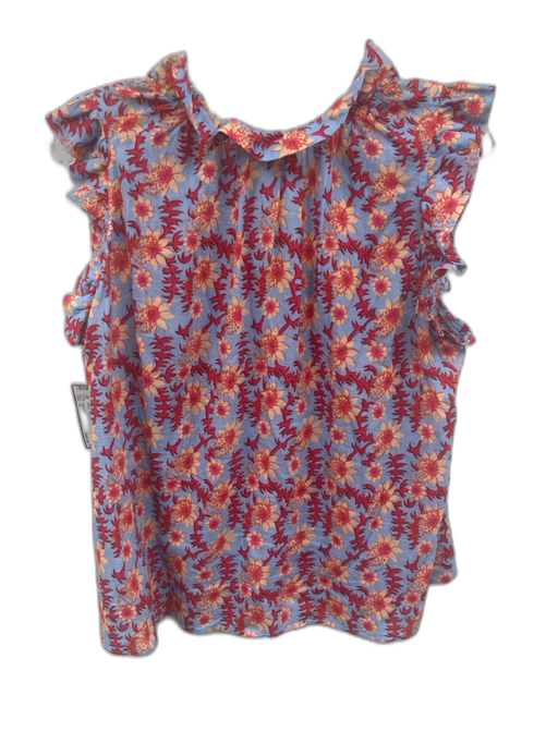 XiRENA Size M Blue, PInk, Peach Cotton Ruffle Cap Sleeve Floral Print Collar Top Blue, PInk, Peach / M