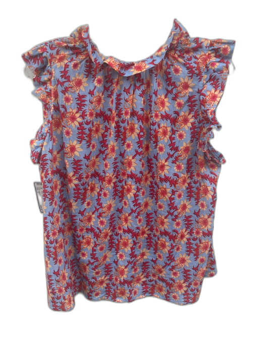 XiRENA Size M Blue, PInk, Peach Cotton Ruffle Cap Sleeve Floral Print Collar Top Blue, PInk, Peach / M