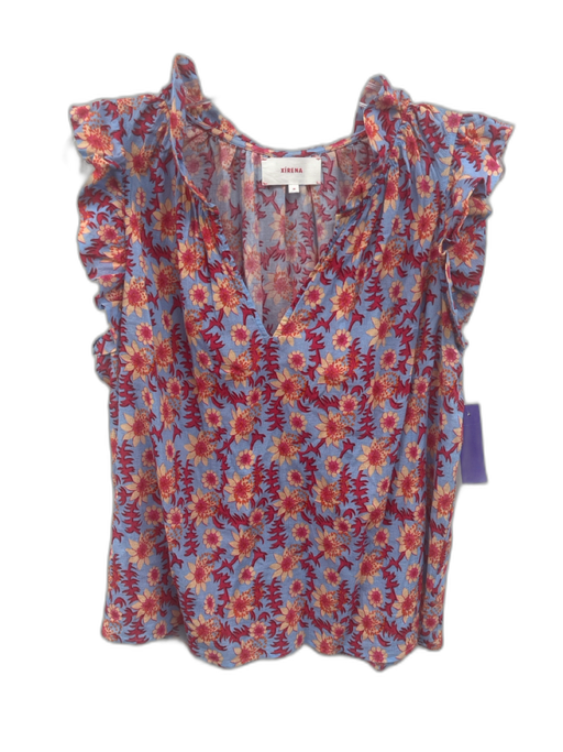 XiRENA Size M Blue, PInk, Peach Cotton Ruffle Cap Sleeve Floral Print Collar Top Blue, PInk, Peach / M