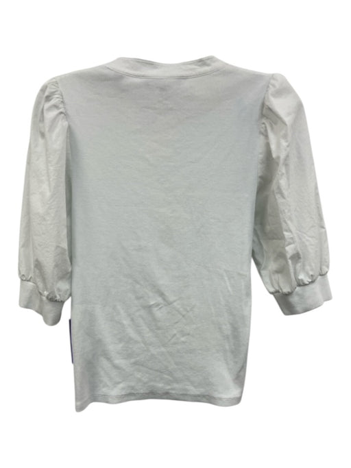 Veronica Beard Size M White Pima Cotton Blend 3/4 Puff Sleeve Rib Knit Top White / M