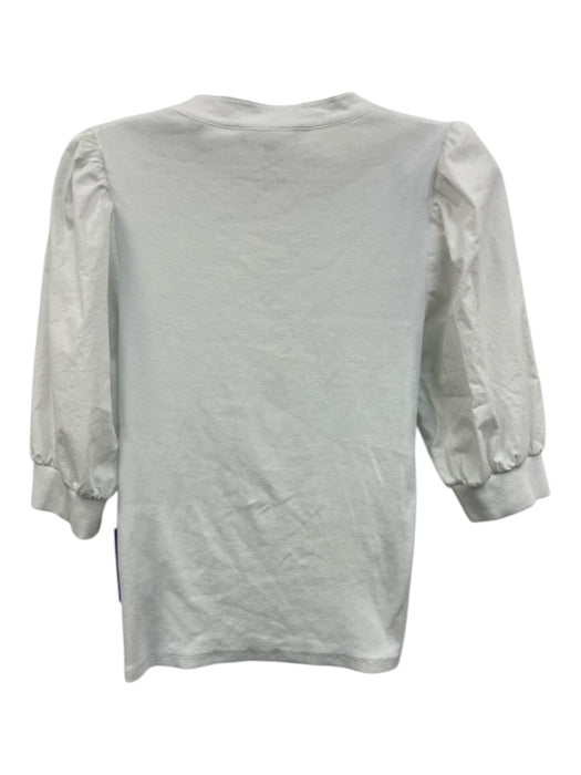 Veronica Beard Size M White Pima Cotton Blend 3/4 Puff Sleeve Rib Knit Top White / M