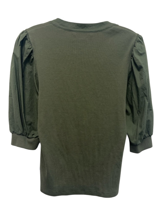 Veronica Beard Size M Green Pima Cotton Blend 3/4 Puff Sleeve Rib Knit Top Green / M