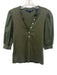 Veronica Beard Size M Green Pima Cotton Blend 3/4 Puff Sleeve Rib Knit Top Green / M