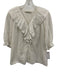 Ba&sh Size M White Cotton Short Puff Sleeve Ruffle Collar Embroidered Trim Top White / M