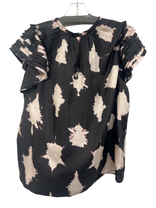 Ulla Johnson Size M / 10 Black & Purple Silk Abstract Print Short Sleeve Top Black & Purple / M / 10