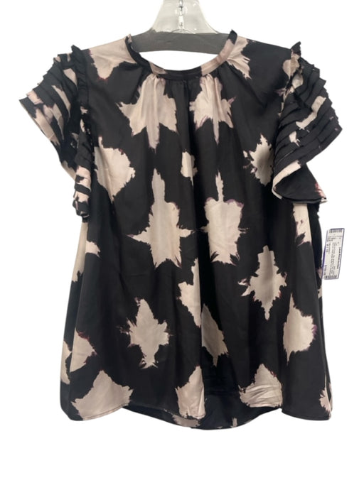 Ulla Johnson Size M / 10 Black & Purple Silk Abstract Print Short Sleeve Top Black & Purple / M / 10