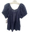 Doen Size M Navy Blue Cotton Short Puff Sleeve Lace Trim Semi Sheer Top Navy Blue / M