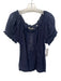 Doen Size M Navy Blue Cotton Short Puff Sleeve Lace Trim Semi Sheer Top Navy Blue / M