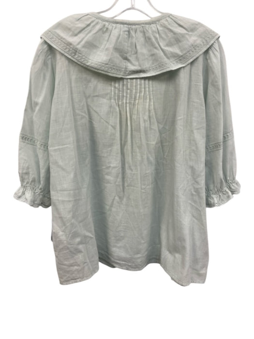 Ba&sh Size M Mint Blue Cotton 3/4 Puff Sleeve Embroidered Trim Button Down Top Mint Blue / M