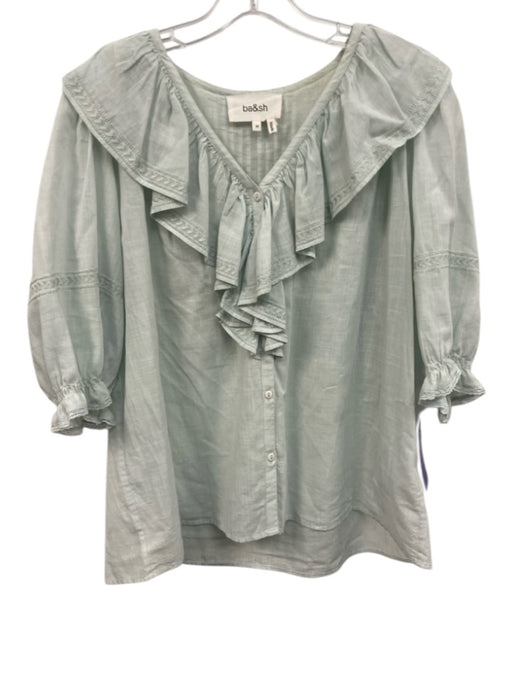 Ba&sh Size M Mint Blue Cotton 3/4 Puff Sleeve Embroidered Trim Button Down Top Mint Blue / M
