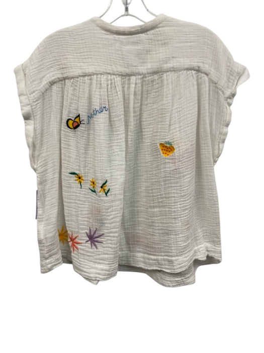 Mother Size M White & Multi Cotton Textured Embroidered Cap Sleeve Top White & Multi / M