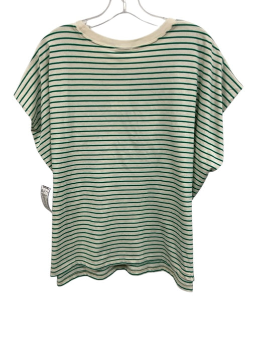 Pistola Size L Cream & Green Cotton Striped Short Cap Sleeve Boxy Crew Neck Top Cream & Green / L