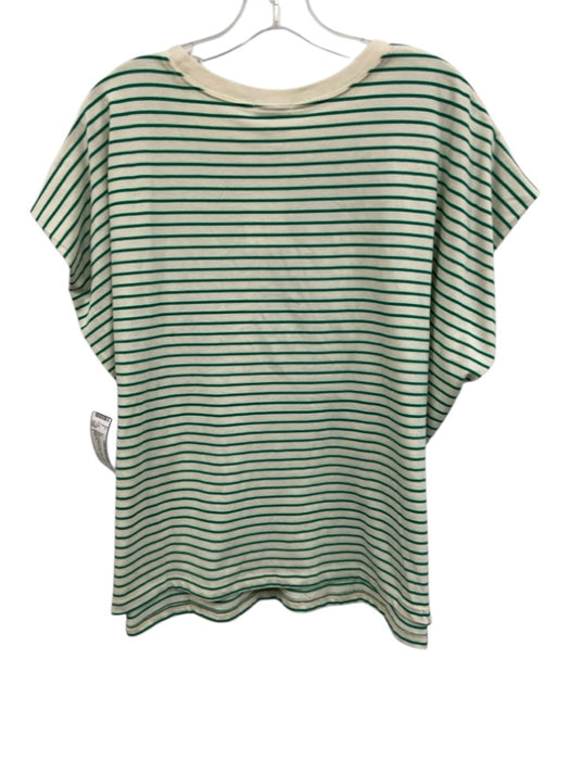 Pistola Size L Cream & Green Cotton Striped Short Cap Sleeve Boxy Crew Neck Top Cream & Green / L
