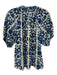 Apiece Apart Size M Blue & White Cotton Abstract Print Short Puff Sleeve Top Blue & White / M