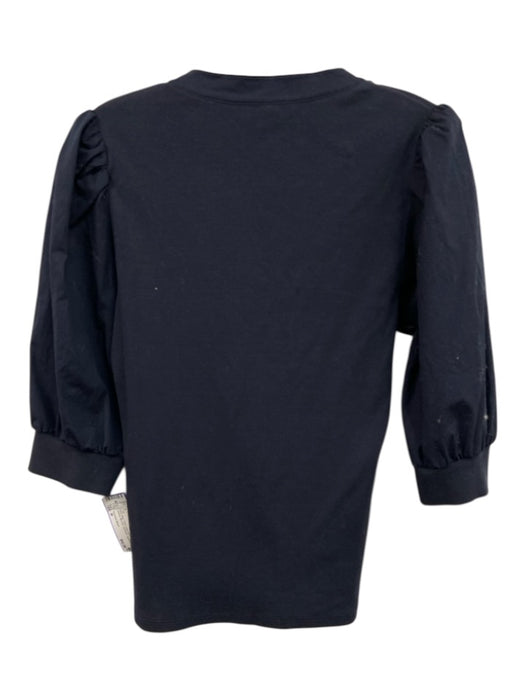 Veronica Beard Size M Navy Blue Pima Cotton Blend 3/4 Puff Sleeve Rib Knit Top Navy Blue / M
