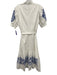 Tahari Size L White & Blue Cotton Embroidered Short Puff Sleeve Dress White & Blue / L