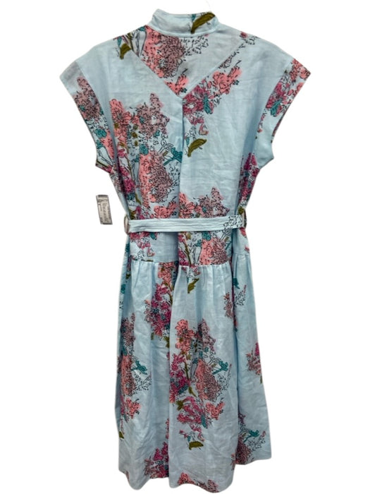 Karina Grimaldi Size M Blue & Multi Cotton Short Cap Sleeve Floral Dress Blue & Multi / M