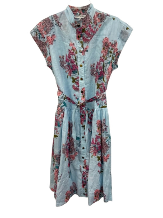 Karina Grimaldi Size M Blue & Multi Cotton Short Cap Sleeve Floral Dress Blue & Multi / M