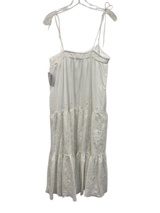 Marea Size M White Cotton Eyelet Lace Spaghetti Strap Button Detail Tiered Dress White / M