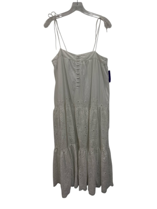 Marea Size M White Cotton Eyelet Lace Spaghetti Strap Button Detail Tiered Dress White / M