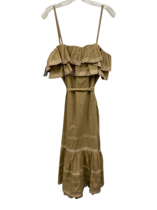 Ulla Johnson Size M / 10 Khaki Beige Cotton Spaghetti Strap Grosgrain Wavy Dress Khaki Beige / M / 10
