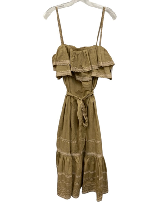 Ulla Johnson Size M / 10 Khaki Beige Cotton Spaghetti Strap Grosgrain Wavy Dress Khaki Beige / M / 10