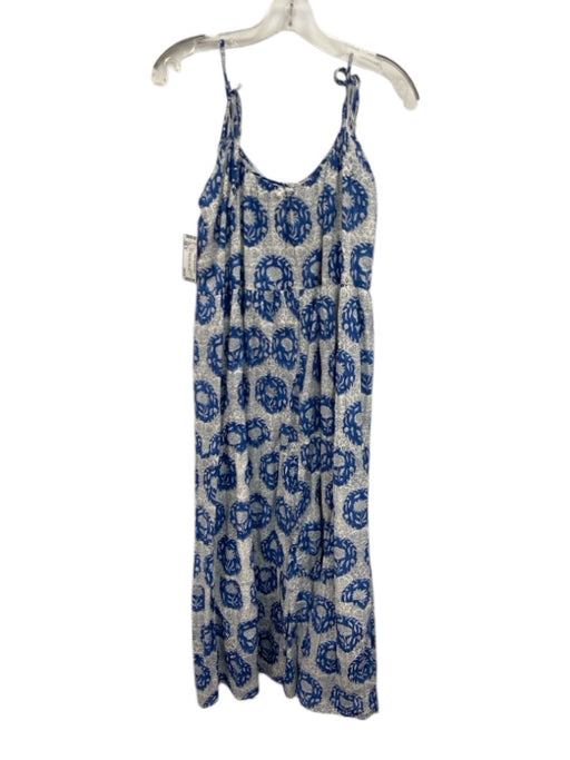 Marea Size M Blue & White Cotton Floral Tie Straps Button Front Tiered Dress Blue & White / M