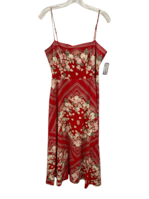 Wayf Size L Red, White & Green Linen & Rayon Floral Paisley Print Dress Red, White & Green / L