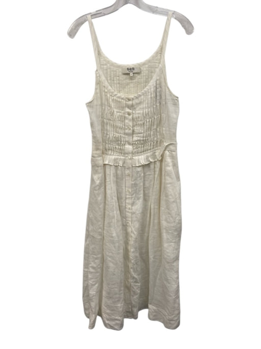 Sea New York Size M White Ramie & Cotton Spaghetti Strap Pleated Dress White / M