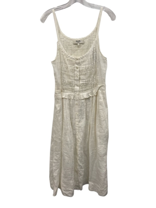 Sea New York Size M White Ramie & Cotton Spaghetti Strap Pleated Dress White / M