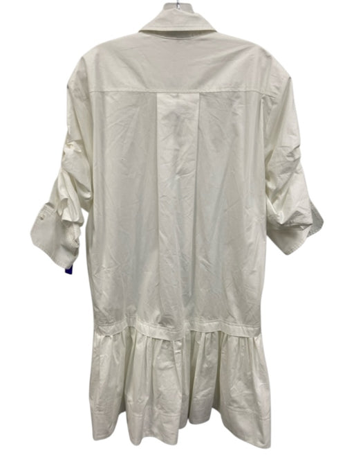A.L.C. Size M White Cotton 3/4 Sleeve Half Button Collar Drop Waist Dress White / M