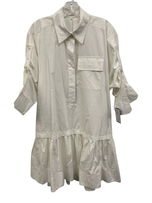 A.L.C. Size M White Cotton 3/4 Sleeve Half Button Collar Drop Waist Dress White / M