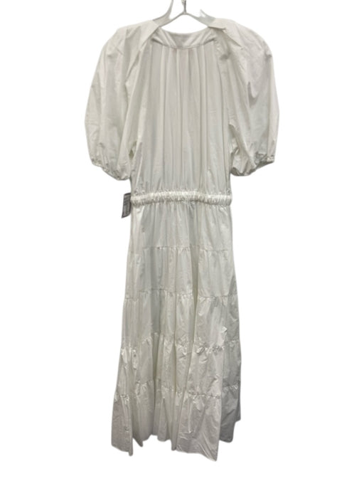 Ulla Johnson Size M / 10 White Cotton Short Puff Sleeve V Neck Tiered Dress White / M / 10